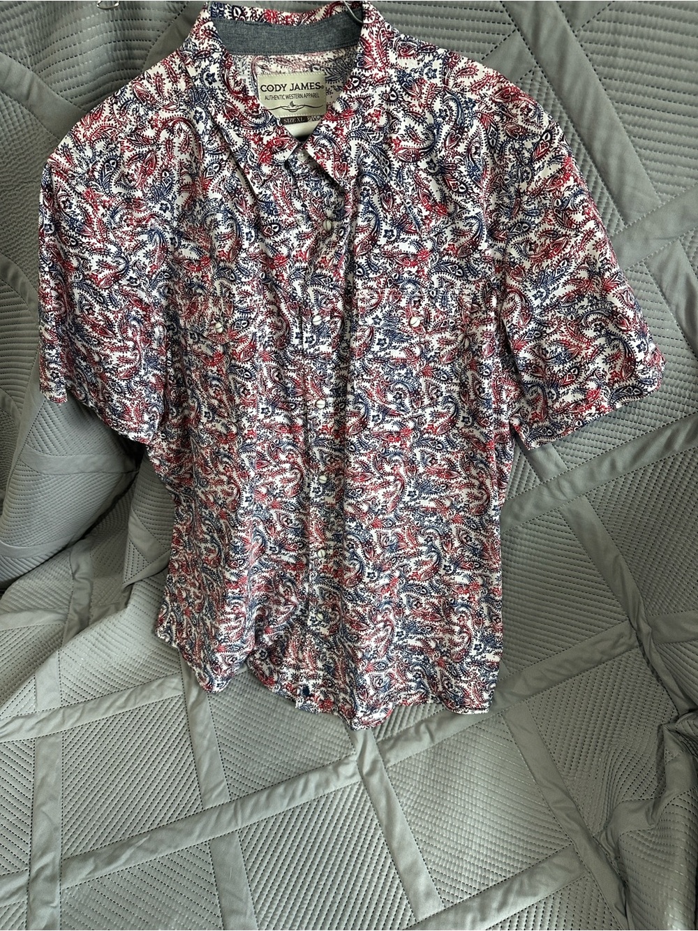 Cody James Short-Sleeve Paisley Button-Down Shirt — Red & Blue